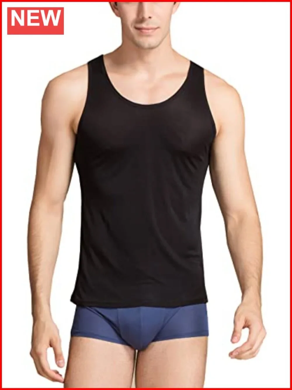 Men's Silk Tank Top Sleeveless Undershirt Breathable Stretch